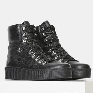 AGDA LEATHER LACE-UP BOOT - BLACK- NEVER WORN